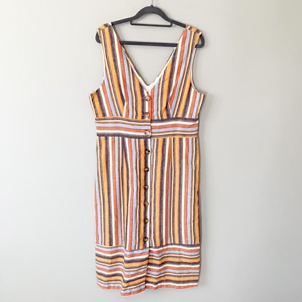 NEW Gilli Striped Button-Front Midi Dress Women Large Multicolor Sleeveless